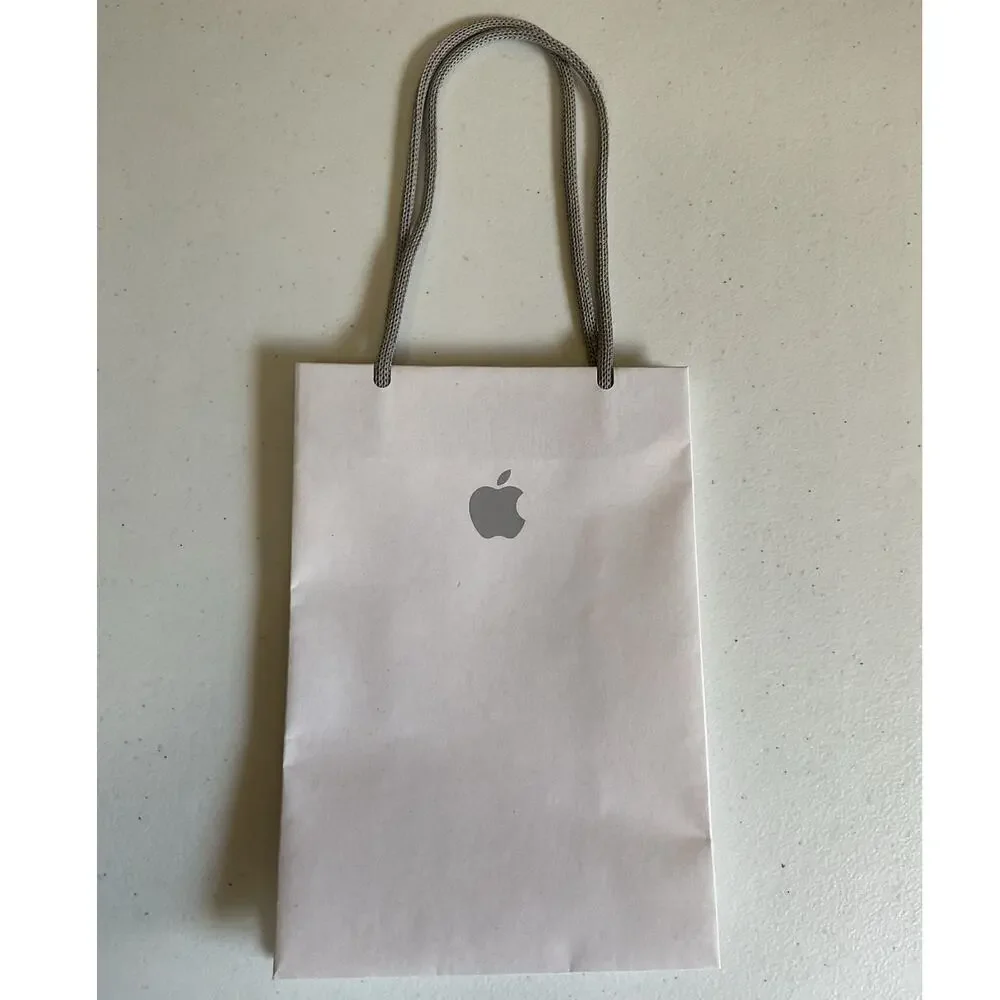 Apple Store Shopping Bag Small White Gift Bag Gray Rope Handles 8.75 × 6 × 3.2in